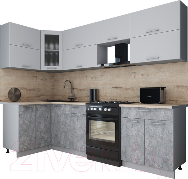 Изображение товара Кухонный гарнитур Интерлиния Мила Gloss 60-12x27 (грей/керамика/травертин серый)