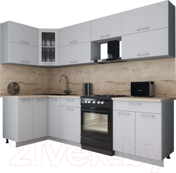 Изображение товара Кухонный гарнитур Интерлиния Мила Gloss 60-12x27 (грей/грей/травертин серый)