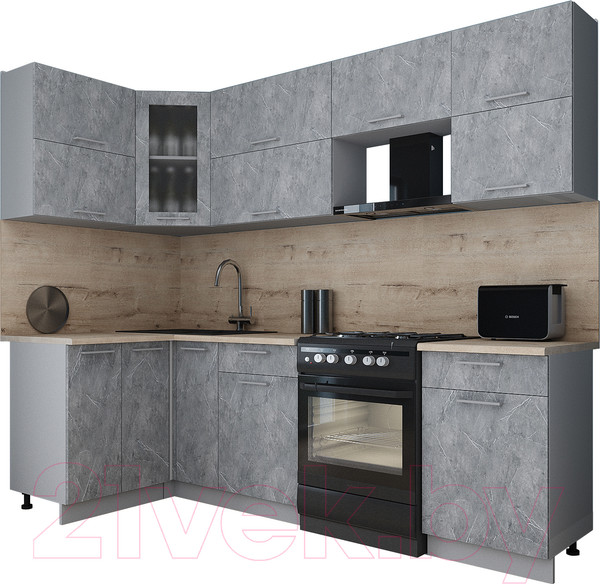 Изображение товара Кухонный гарнитур Интерлиния Мила Gloss 60-12x25 (керамика/керамика/травертин серый)