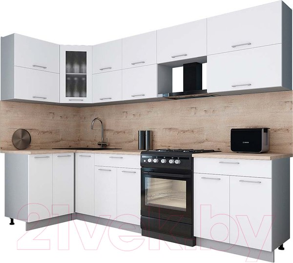 Изображение товара Кухонный гарнитур Интерлиния Мила Gloss 60-12x29 (белый/белый/травертин серый)