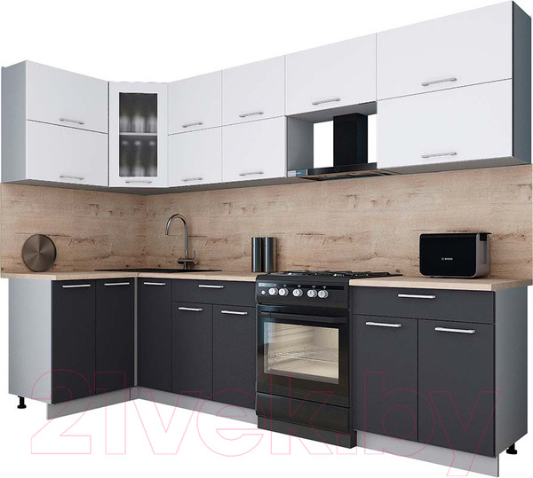 Изображение товара Кухонный гарнитур Интерлиния Мила Gloss 60-12x29 (белый/пепел/травертин серый)