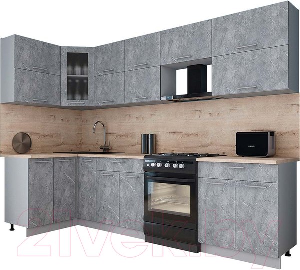 Изображение товара Кухонный гарнитур Интерлиния Мила Gloss 60-12x29 (керамика/керамика/травертин серый)