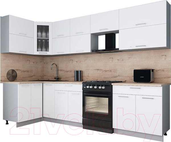Изображение товара Кухонный гарнитур Интерлиния Мила Gloss 60-12x30 (белый/белый/травертин серый)