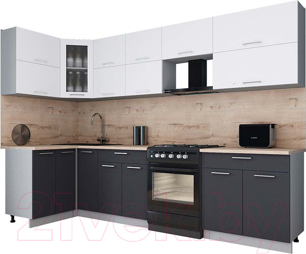 Изображение товара Кухонный гарнитур Интерлиния Мила Gloss 60-12x30 (белый/пепел/травертин серый)