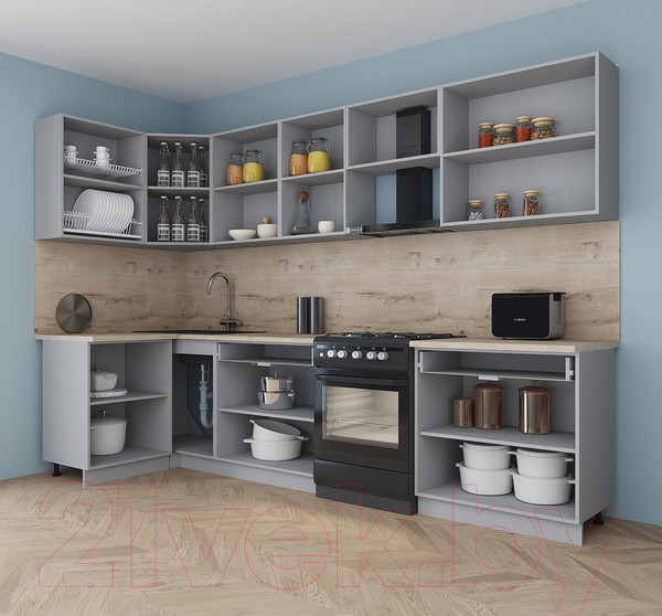 Изображение товара Кухонный гарнитур Интерлиния Мила Gloss 60-12x31 (белый/пепел/травертин серый)