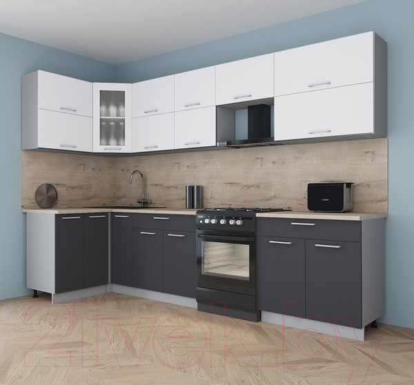 Изображение товара Кухонный гарнитур Интерлиния Мила Gloss 60-12x31 (белый/пепел/травертин серый)