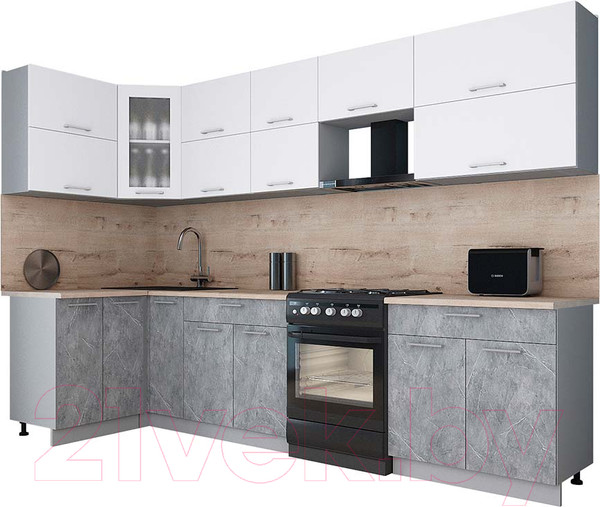 Изображение товара Кухонный гарнитур Интерлиния Мила Gloss 60-12x31 (белый/керамика/травертин серый)