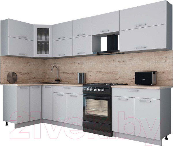 Изображение товара Кухонный гарнитур Интерлиния Мила Gloss 60-12x31 (грей/грей/травертин серый)