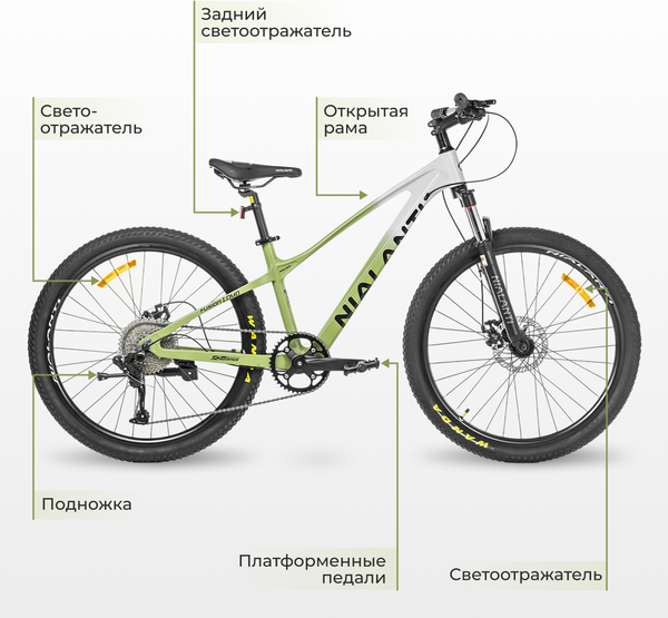 Изображение товара Велосипед Nialanti Fusion 1.0 MD 26 2024 (14, зеленый/серый, разобранный, в коробке)