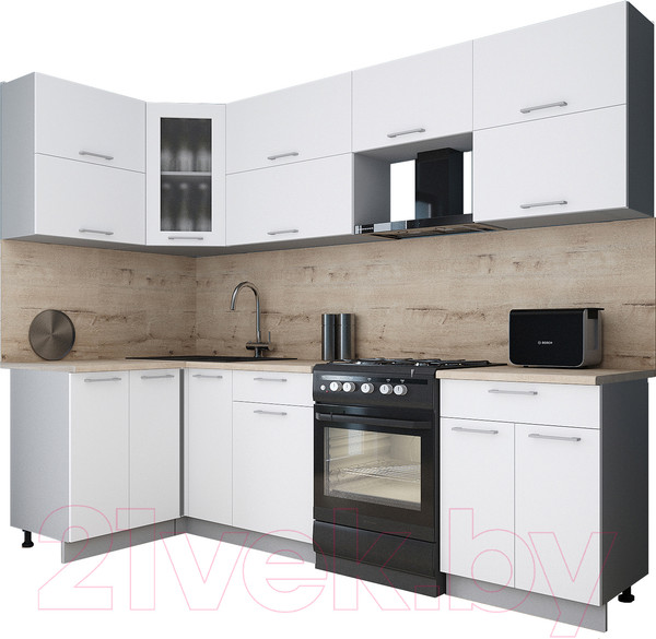 Изображение товара Кухонный гарнитур Интерлиния Мила Gloss 60-12x26 (белый/белый/травертин серый)