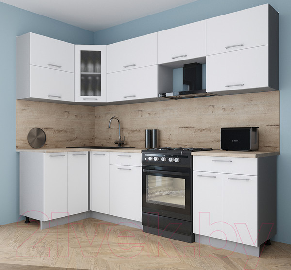 Изображение товара Кухонный гарнитур Интерлиния Мила Gloss 60-12x26 (белый/белый/травертин серый)