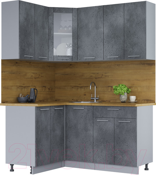 Изображение товара Кухонный гарнитур Интерлиния Мила 12x16 (бетон портленд/бетон портленд/дуб бунратти)