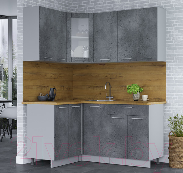 Изображение товара Кухонный гарнитур Интерлиния Мила 12x16 (бетон портленд/бетон портленд/дуб бунратти)