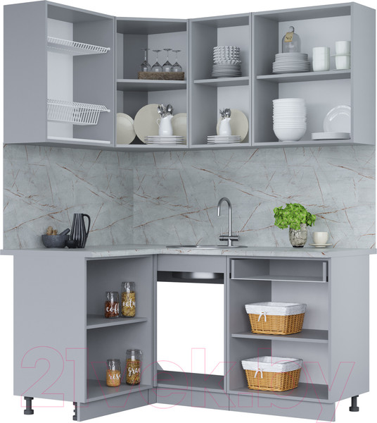 Изображение товара Кухонный гарнитур Интерлиния Мила 12x16 (бетон портленд/бетон портленд/дуб бунратти)