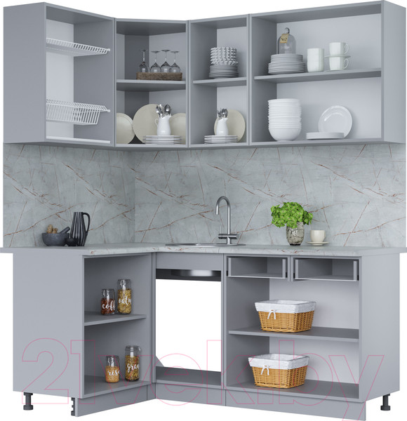 Изображение товара Кухонный гарнитур Интерлиния Мила 12x18 (бетон портленд/бетон портленд/дуб бунратти)