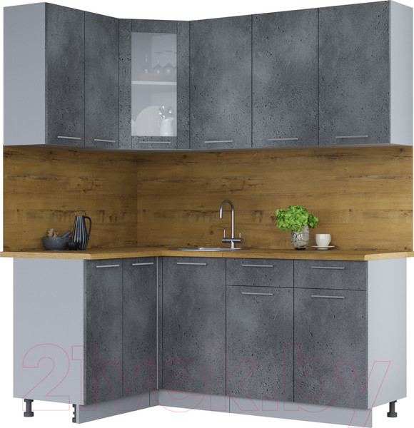 Изображение товара Кухонный гарнитур Интерлиния Мила 12x18 (бетон портленд/бетон портленд/дуб бунратти)