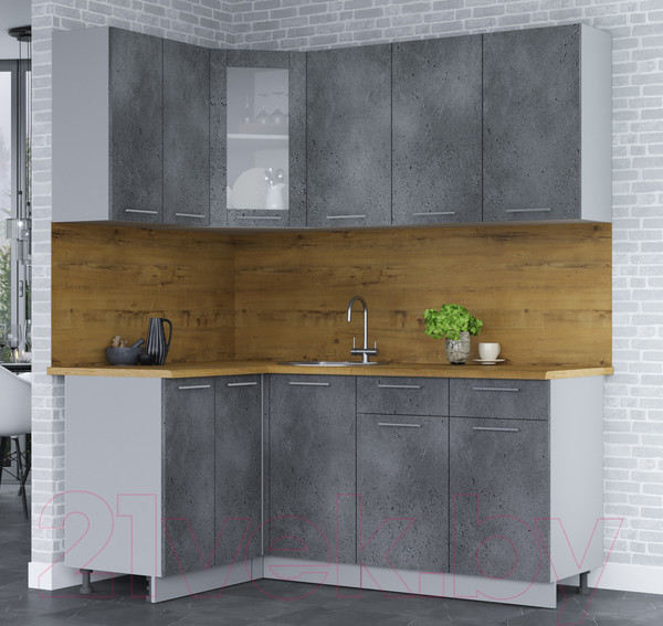 Изображение товара Кухонный гарнитур Интерлиния Мила 12x18 (бетон портленд/бетон портленд/дуб бунратти)