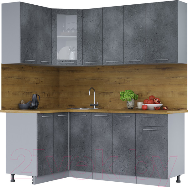 Изображение товара Кухонный гарнитур Интерлиния Мила 12x19 (бетон портленд/бетон портленд/дуб бунратти)