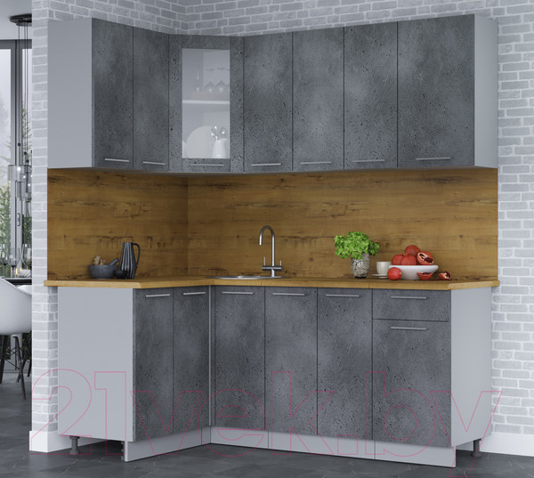 Изображение товара Кухонный гарнитур Интерлиния Мила 12x19 (бетон портленд/бетон портленд/дуб бунратти)