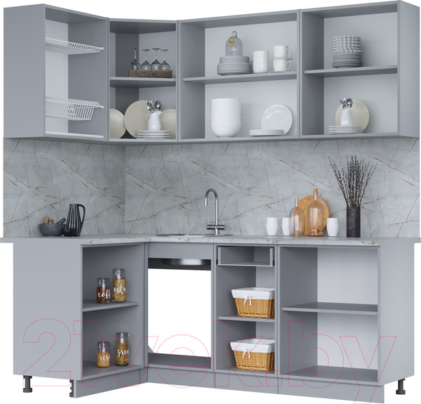 Изображение товара Кухонный гарнитур Интерлиния Мила 12x20 (бетон портленд/бетон портленд/дуб бунратти)