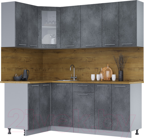 Изображение товара Кухонный гарнитур Интерлиния Мила 12x20 (бетон портленд/бетон портленд/дуб бунратти)