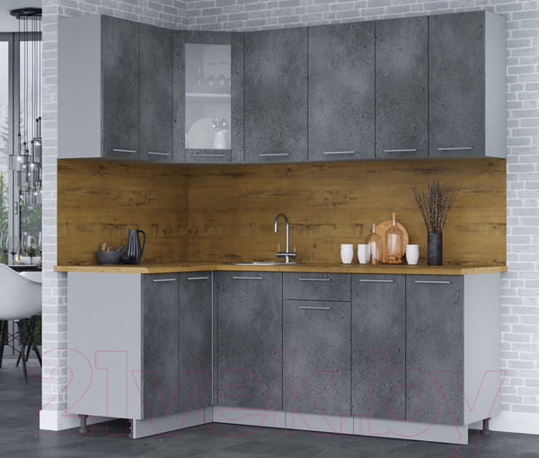 Изображение товара Кухонный гарнитур Интерлиния Мила 12x20 (бетон портленд/бетон портленд/дуб бунратти)