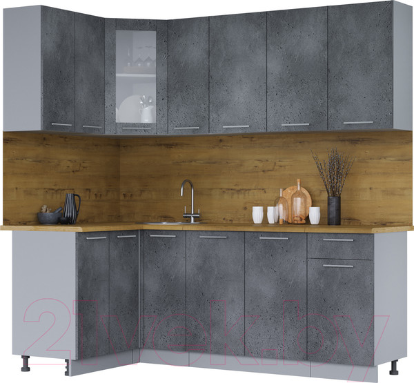Изображение товара Кухонный гарнитур Интерлиния Мила 12x21 (бетон портленд/бетон портленд/дуб бунратти)