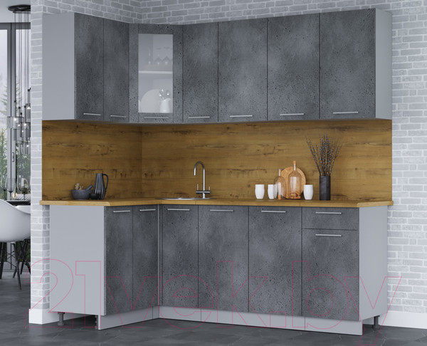 Изображение товара Кухонный гарнитур Интерлиния Мила 12x21 (бетон портленд/бетон портленд/дуб бунратти)