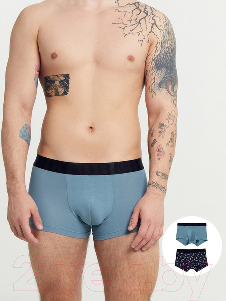 Изображение товара Комплект мужских трусов Mark Formelle 411215-2 (р.86-96, серо-голубой/волки на морском)