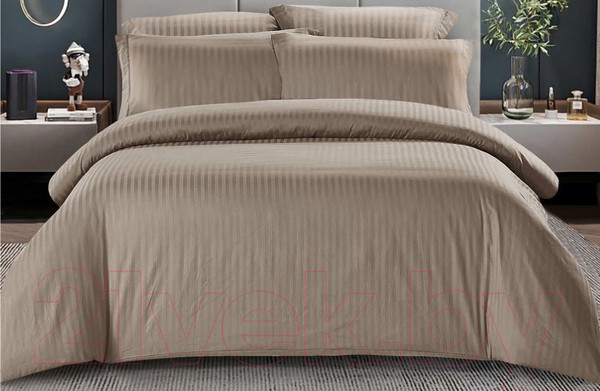 Изображение товара Комплект постельного белья Alleri Сатин Stripe евро max (латте)