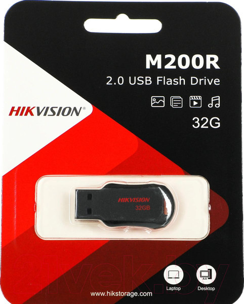 Изображение товара USB flash накопитель Hikvision USB2.0 32GB / HS-USB-M200R/32G (черный)