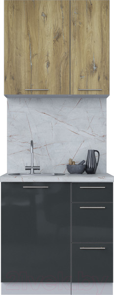 Изображение товара Кухонный гарнитур Интерлиния Мила Пластик 0.8 А (дуб эпоксид/антрацит/серый каспий)