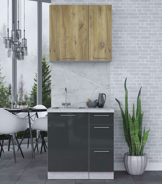 Изображение товара Кухонный гарнитур Интерлиния Мила Пластик 0.8 А (дуб эпоксид/антрацит/серый каспий)