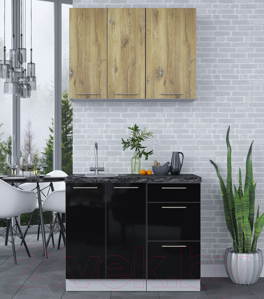 Изображение товара Кухонный гарнитур Интерлиния Мила Пластик 1.0 А (дуб эпоксид/черный/кастилло темный)