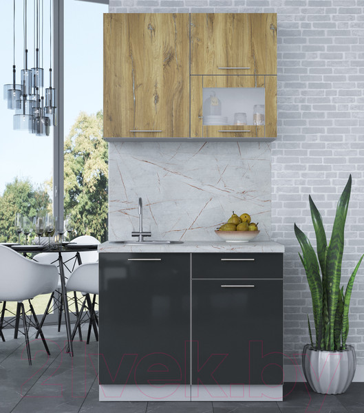 Изображение товара Кухонный гарнитур Интерлиния Мила Пластик 1.0 В (дуб эпоксид/антрацит/серый каспий)