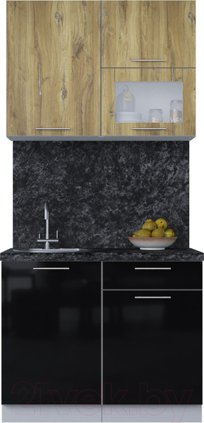 Изображение товара Кухонный гарнитур Интерлиния Мила Пластик 1.0 В (дуб эпоксид/черный/кастилло темный)
