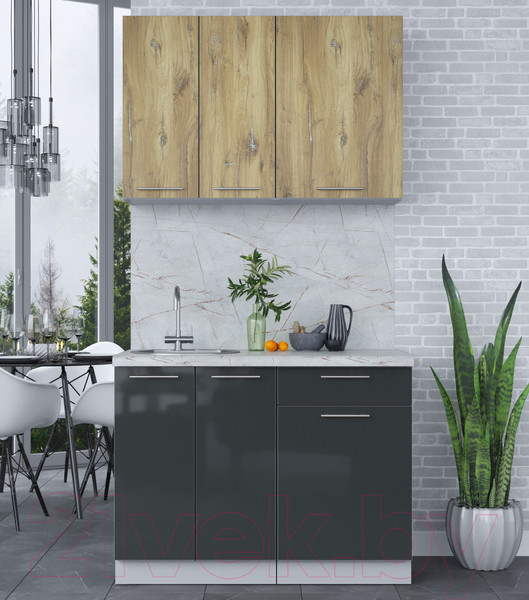 Изображение товара Кухонный гарнитур Интерлиния Мила Пластик 1.1 А (дуб эпоксид/антрацит/серый каспий)