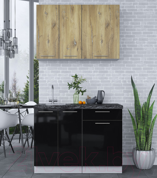 Изображение товара Кухонный гарнитур Интерлиния Мила Пластик 1.1 А (дуб эпоксид/черный/кастилло темный)