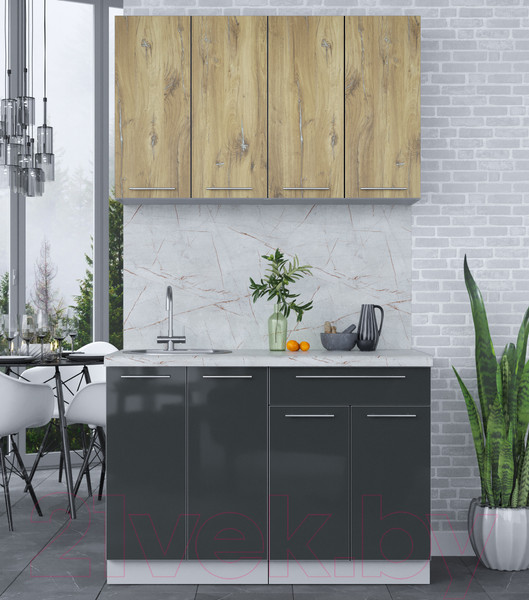 Изображение товара Кухонный гарнитур Интерлиния Мила Пластик 1.2 А (дуб эпоксид/антрацит/серый каспий)