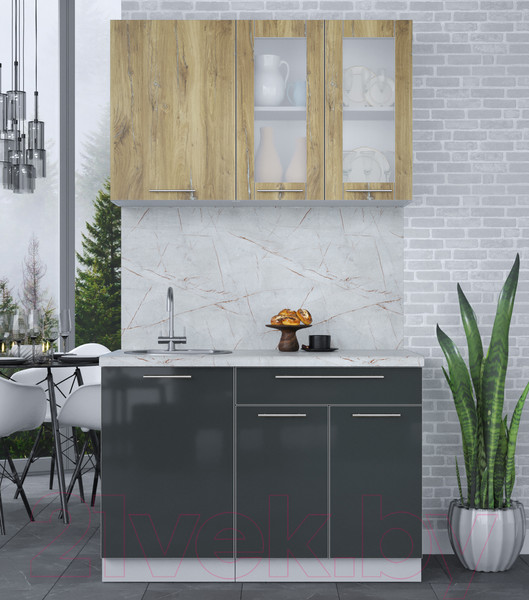 Изображение товара Кухонный гарнитур Интерлиния Мила Пластик 1.2 Б (дуб эпоксид/антрацит/серый каспий)