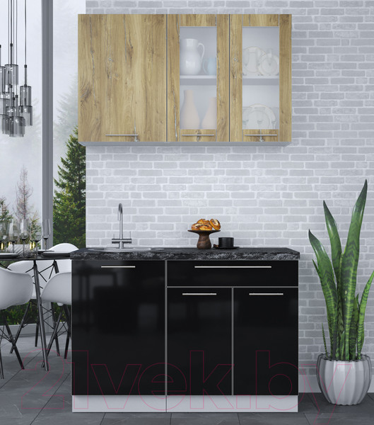 Изображение товара Кухонный гарнитур Интерлиния Мила Пластик 1.2 Б (дуб эпоксид/черный/кастилло темный)