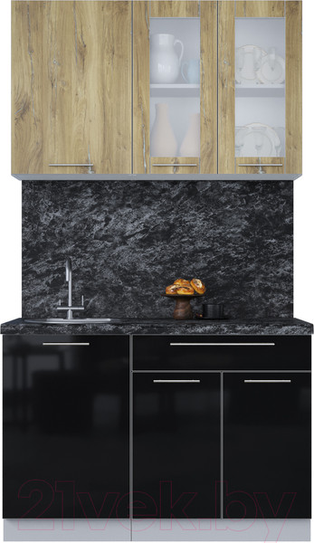 Изображение товара Кухонный гарнитур Интерлиния Мила Пластик 1.2 Б (дуб эпоксид/черный/кастилло темный)