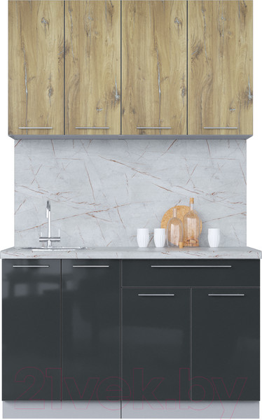 Изображение товара Кухонный гарнитур Интерлиния Мила Пластик 1.3 А (дуб эпоксид/антрацит/серый каспий)