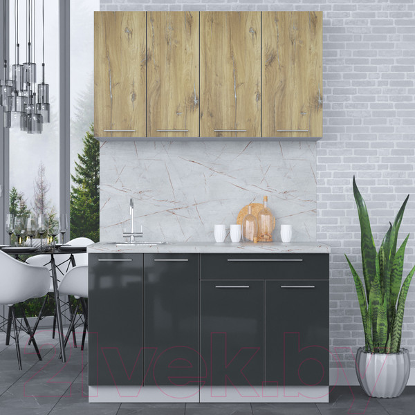 Изображение товара Кухонный гарнитур Интерлиния Мила Пластик 1.3 А (дуб эпоксид/антрацит/серый каспий)