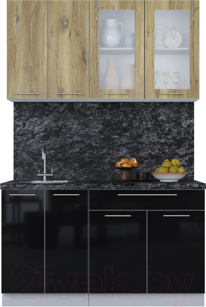Изображение товара Кухонный гарнитур Интерлиния Мила Пластик 1.4 Б (дуб эпоксид/черный/кастилло темный)