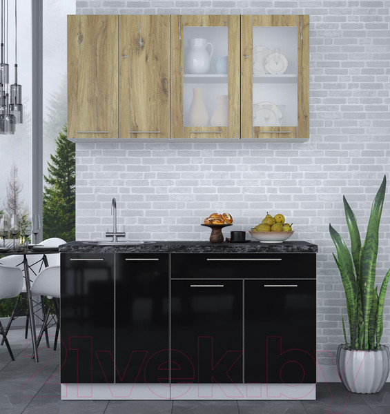Изображение товара Кухонный гарнитур Интерлиния Мила Пластик 1.4 Б (дуб эпоксид/черный/кастилло темный)