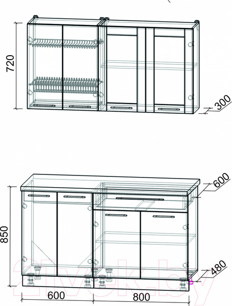 Изображение товара Кухонный гарнитур Интерлиния Мила Пластик 1.4 Б (дуб эпоксид/черный/кастилло темный)