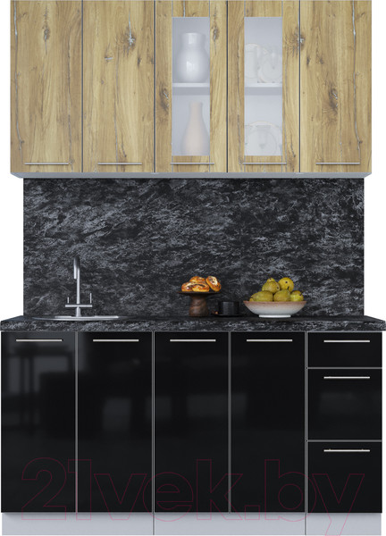 Изображение товара Кухонный гарнитур Интерлиния Мила Пластик 1.5 Б (дуб эпоксид/черный/кастилло темный)