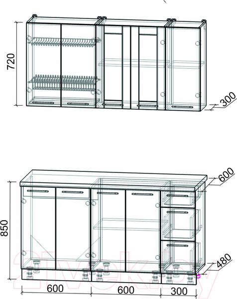 Изображение товара Кухонный гарнитур Интерлиния Мила Пластик 1.5 Б (дуб эпоксид/черный/кастилло темный)