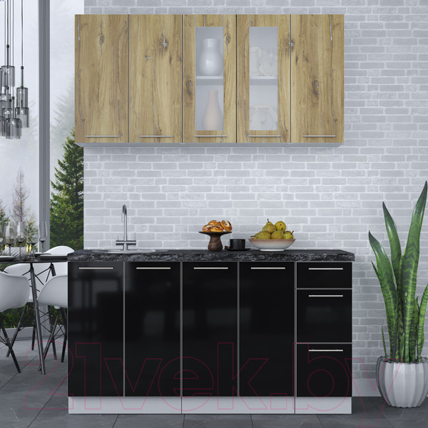 Изображение товара Кухонный гарнитур Interline Мила Пластик 1.5 В (дуб эпоксид/черный/кастилло темный)